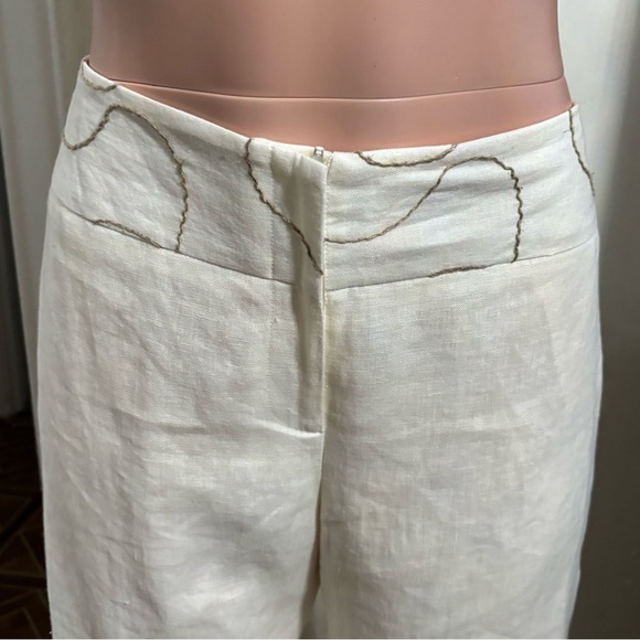 RENAISSANCE AVOCA Women’s Linen Cream Wide Leg High-Rise Pants - Picture 4 of 16